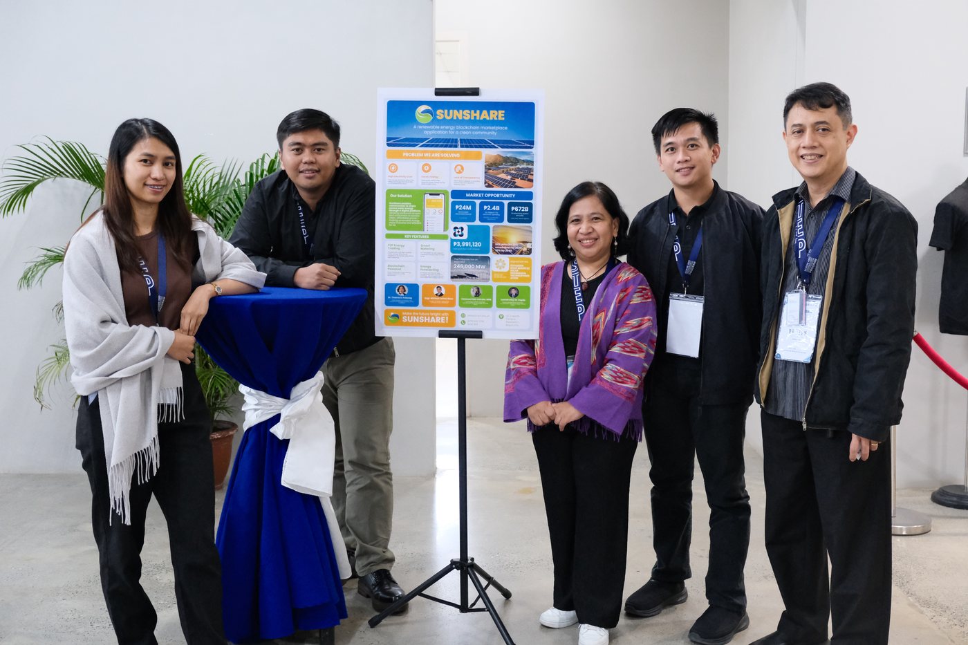 A STEP team standing beside their project poster